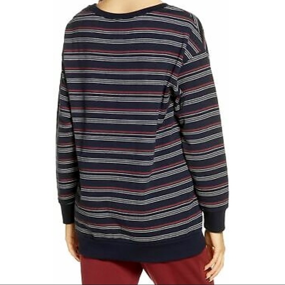 Joe’s Jeans Ribbed Trim Crew Neck Sweatshirt Navy Striped Size Small - Picture 2 of 8